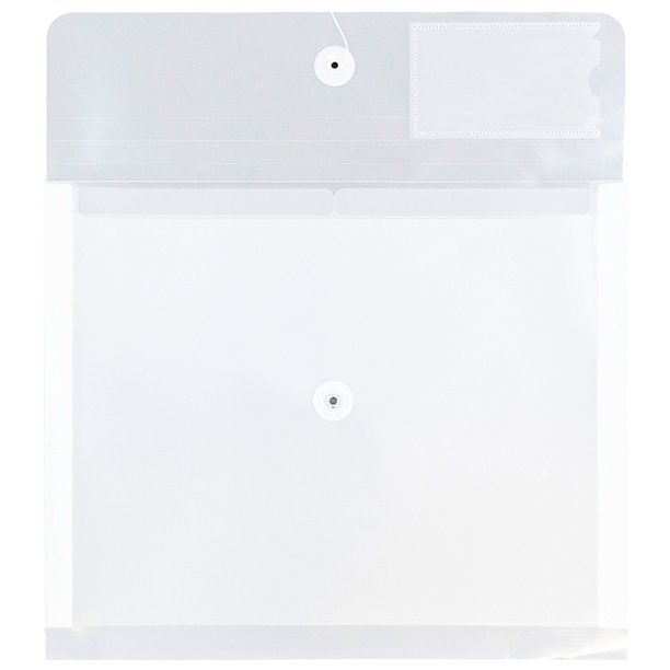 JAM Plastic Envelope, 12.8x10.5x1.5, 1/Pack, Clear with 2 Dividers, Button String, Letter