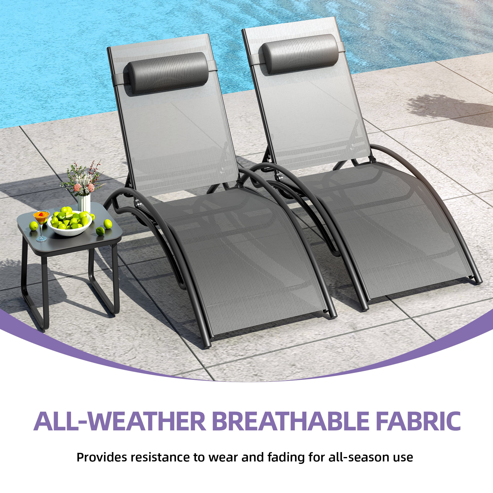 Uforic 3 Set Folding Lounge Chair,Outdoor Reclining Chair,Chaise Lounge Chair for Pool Beach Patio