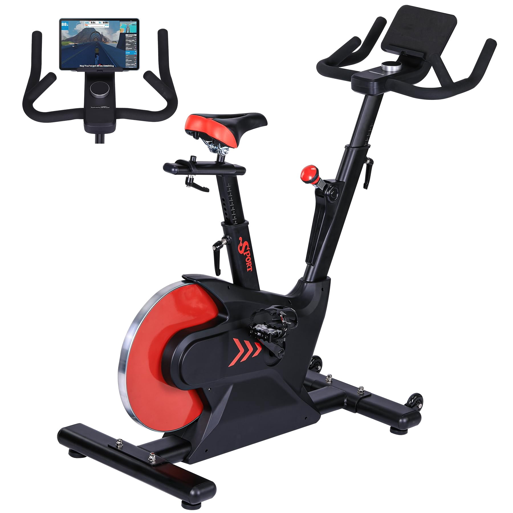 Exercise Bike, Stationary Bike with Shuttle Smart Knob,Electromagnetic Control Indoor Cycling Bike for Home with App, Cycle Bike with Ipad Mount & Seat Cushion,Rear Flywheel