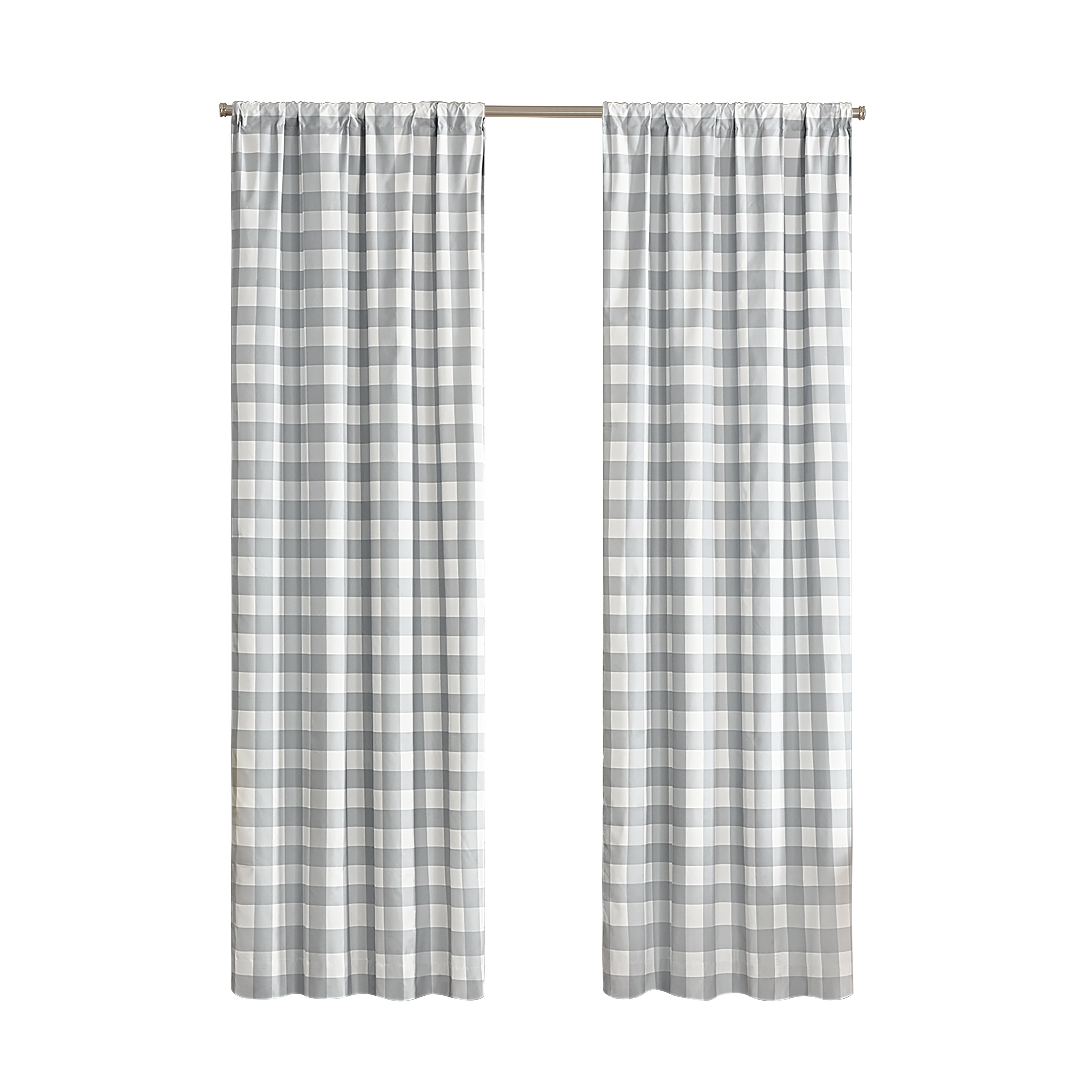 Your Zone Gingham Plaid Blackout Curtain Panel Pair, Grey, 37 x 84