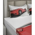 thumbnail image 5 of Ambesonne Modern Fitted & Top Sheet Set with Shams, Retro Wave Sport Car Artwork, White Black and Red, 5 of 7