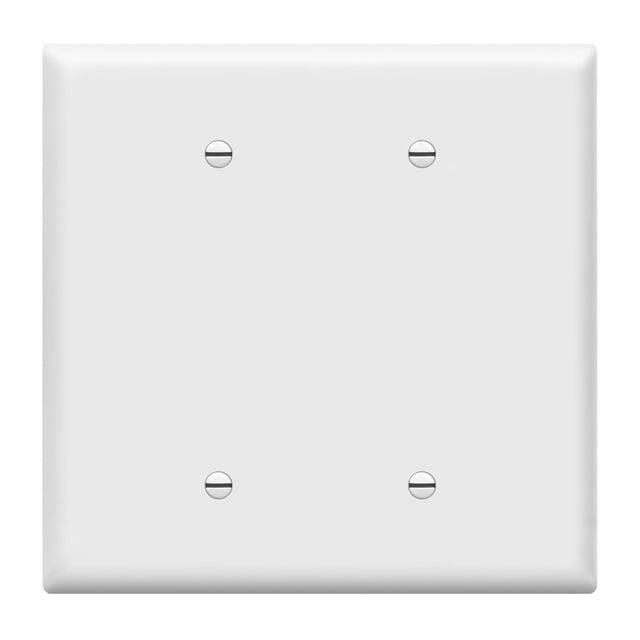 ENERLITES Cubierta de salida doble en blanco, acabado brillante, placa de pared en blanco de dos bandas, tamaño grande, 2 unidades, 5,5" x 5,5", policarbonato irrompible, termoplástico, certificación
