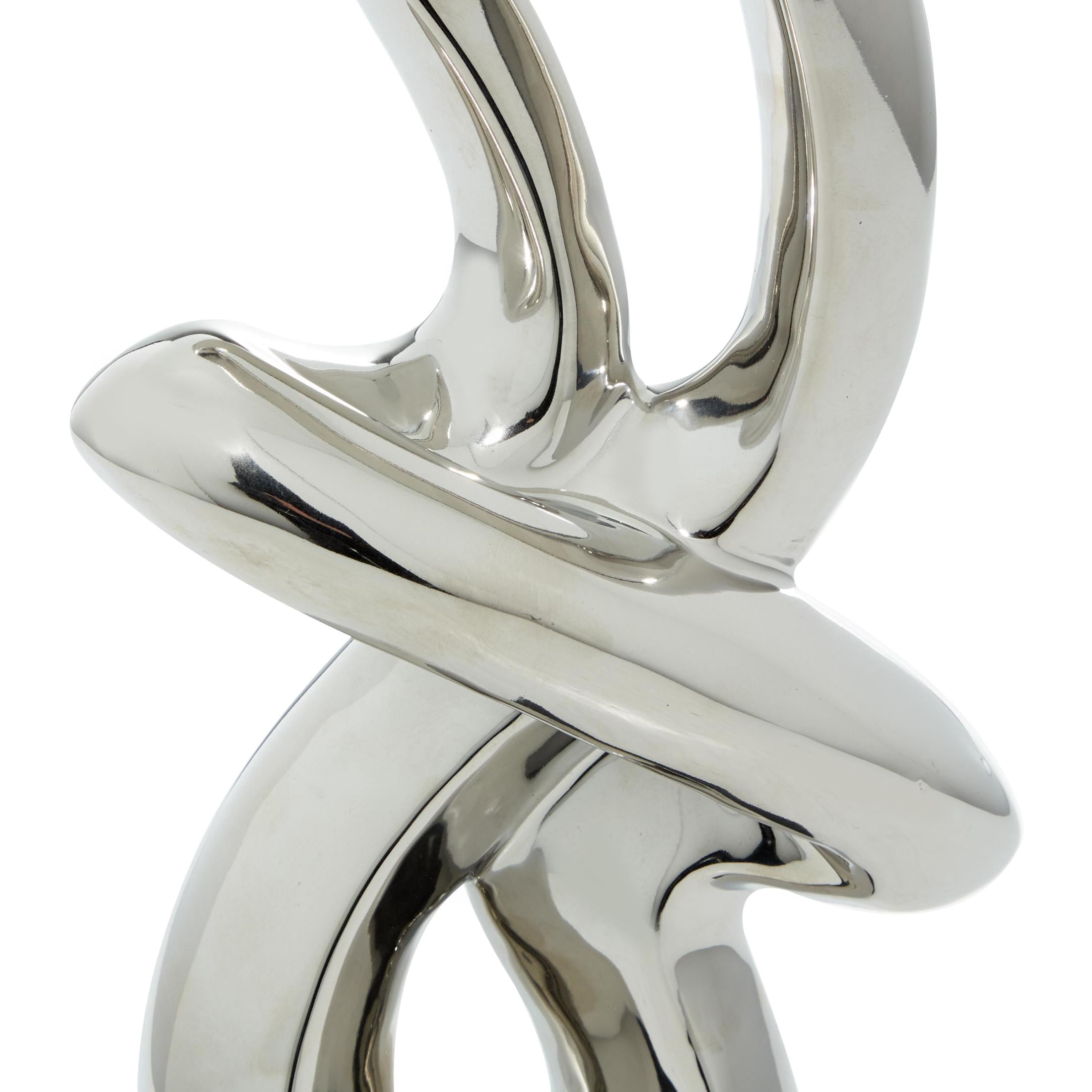 7" x 18" Silver Ceramic Swirl Abstract Sculpture with Black Base, by DecMode