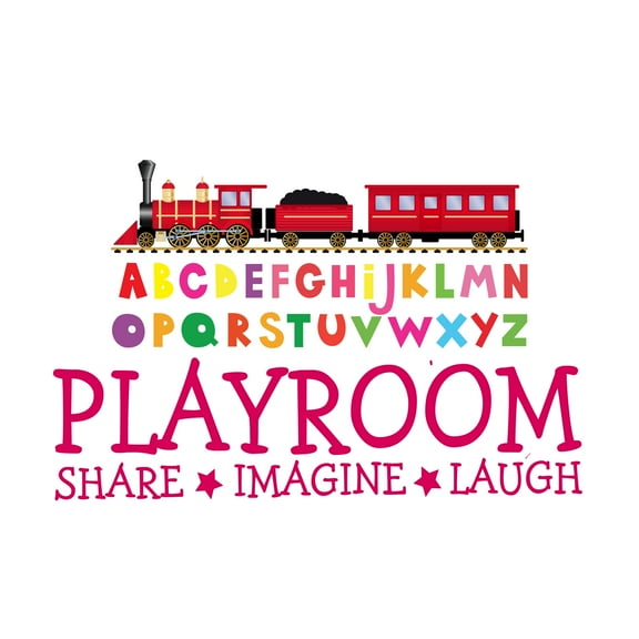 TRAINS - Removable Train Toy Décor Playroom Share Imagine Laugh Lettering Art Design Multicolored Letter Alphabets Vinyl Kids Bedroom Playroom Wall Decal Sticker 20" x 12"