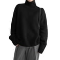 thumbnail image 3 of Womens Mock Neck Sweaters Oversized Chunky Long Sleeve Knit High Low Hem Pullover Top Fall Winter Fashion, 3 of 9