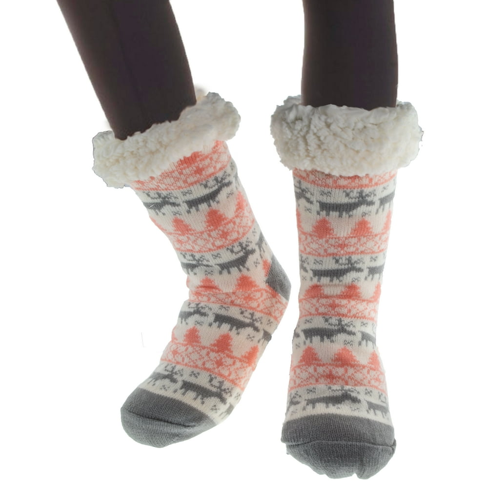 5 Star Super Deals 2 Christmas Fuzzy Fur Fleece Slipper Socks Lined