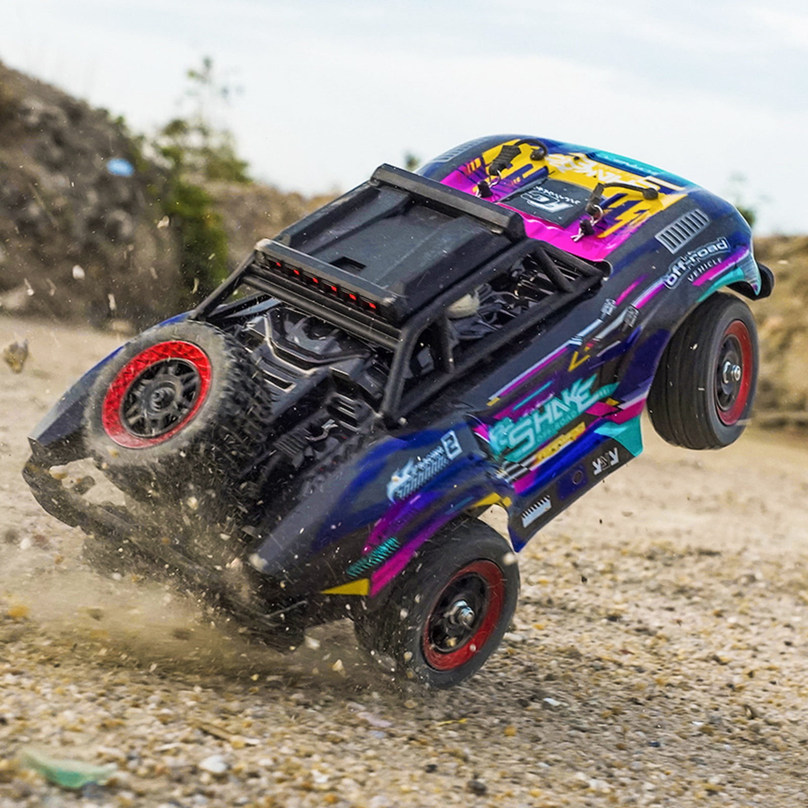 RC Car 1:18 Scale 4WD High Speed 40km/h Remote Control Truck, 380 Brushed Motor, Off-Road Monster Crawler with LED Lights and 2 Batteries