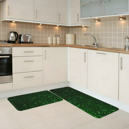 

Kitchen Mats for Floor 2 Piece - Green Sparkling Anti Fatigue Mats for Kitchen Floor Kitchen Rugs Non Slip Washable Mat for Home Kitchen Decor