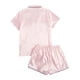 thumbnail image 3 of Conjunto de pijama de satén de seda para mujer: camiseta de manga corta con botones y pantalones cortos, ropa de estar por casa de color liso, lujoso conjunto de ropa de dormir, 3 of 7