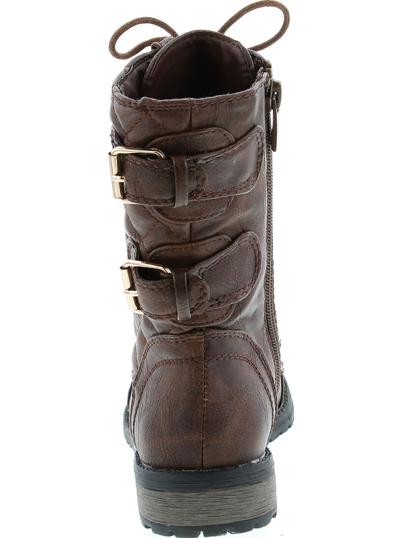 Link Mango-79 Kids Lace Up Quilted Dual Buckle Zip Mid Calf