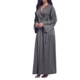 thumbnail image 2 of Womens Long Sleeve V Neck A Line Floor Length Gathered Waist Maxi Dress with Tie Belt GRAY 2XL, 2 of 5