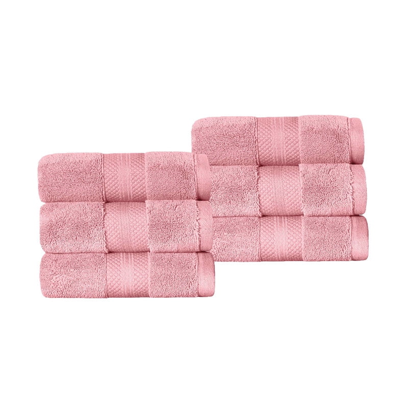 Superior Aria Turkish Cotton 6-Piece Hand Towel Set, Ultra Soft Heavyweight Towels, Coral pink