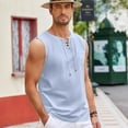 thumbnail image 7 of HAOMEILI Men's Cotton Linen Tank Top Shirts Casual Sleeveless Lace Up Beach Hippie Tops Bohemian Renaissance Pirate Tunic, 7 of 7