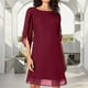 thumbnail image 2 of Vestido de gasa de manga 3/4 para mujer - Largo hasta la rodilla, cuello en V - Informal/Fiesta/Playa - Cremallera oculta - Tallas S-XXXL, 2 of 4
