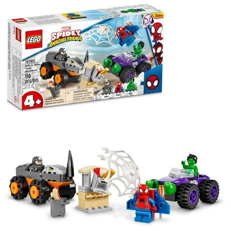 LEGO Marvel Hulk vs. Rhino Monster Truck Showdown, 10782 Toy for Kids, Boys & Girls Age 4 Plus with Spider-Man Minifigure, Spidey And His Amazing Friends Series