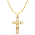 thumbnail image 1 of Ioka-14K Yellow Gold Crucifix Charm Pendant with 3.9mm Figaro 3+1 Chain Necklace - 22", 1 of 4