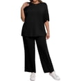 thumbnail image 3 of Women Plus Size Solid 2 Pieces Sets Short Sleeve Casual Tops and Wide Leg Pants Tracksuit, 3 of 6