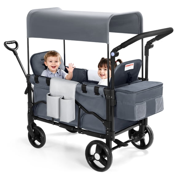 Minikid Baby Wagon Stroller for 2 Kids,Toddler Stroller With Canopy, Gray