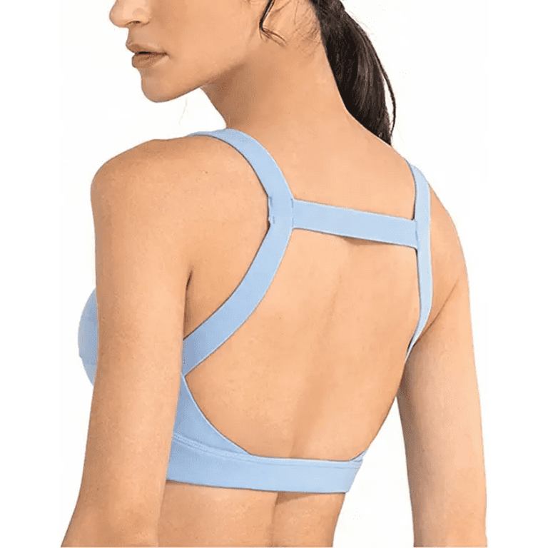 Backless Sports Bras for Women Sexy Square Neck Workout Crop Top Built in  Bra Open Back Bra Fitness Running Yoga Tops, Blue, XL 
