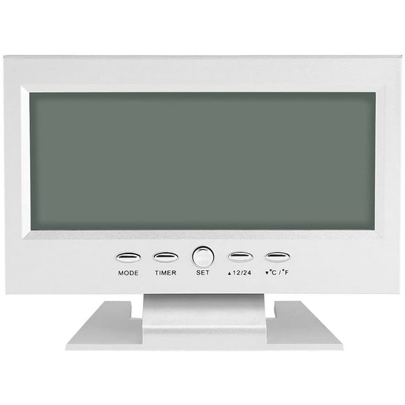 Multifunction Sound Control Large LCD Screen Digital Clock Table Desk Alarm Clock Sound Sensor Time/Calendar/Week/Temperature Display Snooze(Silver)