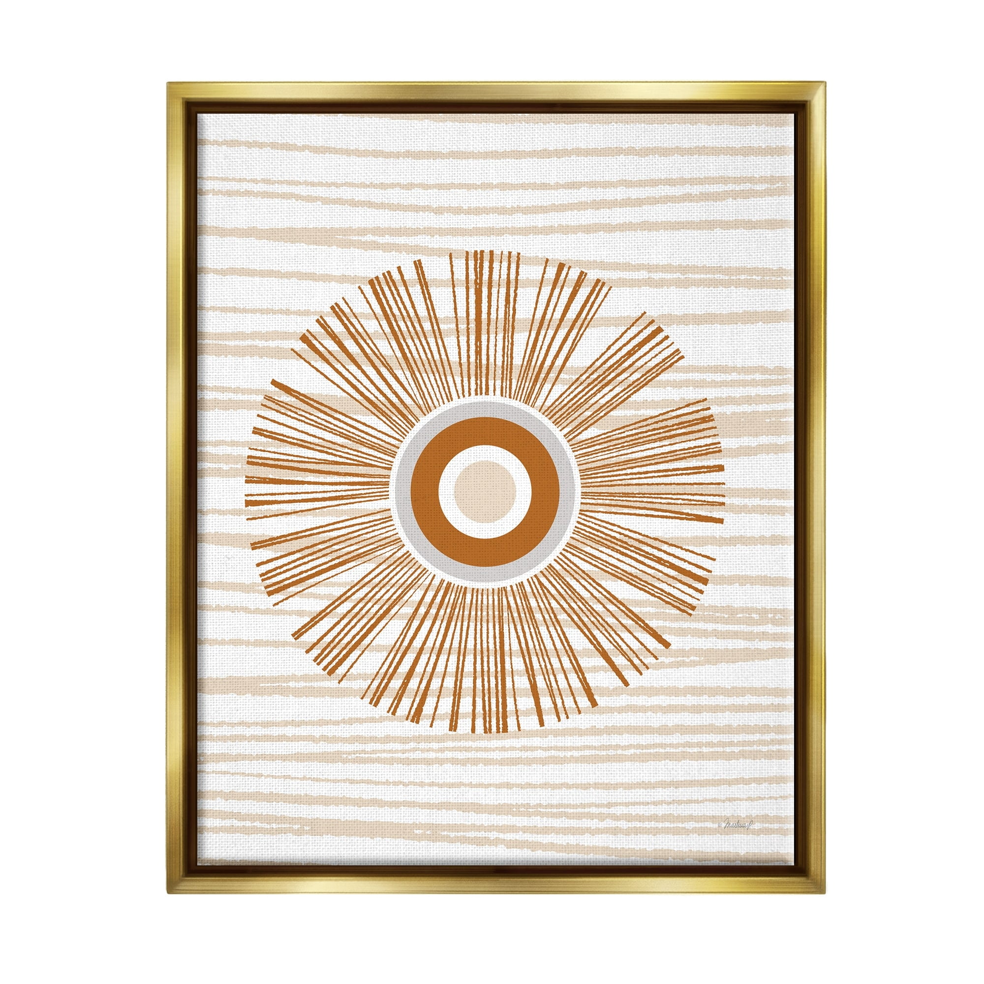 Stupell Industries Earthy Circular Abstract Sun Pattern Wavy Stripes Graphic Art Metallic Gold Floating Framed Canvas Print Wall Art, Design by Martina Pavlova