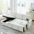 thumbnail image 4 of Corduroy Upholstered Sleeper Sectional Sofa with Storage Chaise, L-Shaped Modular Convertible Sofa Bed, Pull Out Couch Bed, Side Armrests with Cup Holders, USB Charging Port, Beige, 4 of 9