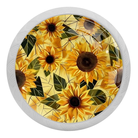 PhooArto Math Polygonal Sunflowers Golden Pattern 4 PCS Crystal Glass Cabinet Knobs, Drawer Kitchen Cabinets Dresser Cupboard Wardrobe Pulls Handle - Glowing in the Dark