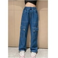 thumbnail image 7 of KAUOD Girls Baggy Cargo Jeans Wide Leg Denim Pants Kids Elastic Waist Loose Fit Trousers Multi Pockets Streetwear Clothes, 7 of 7