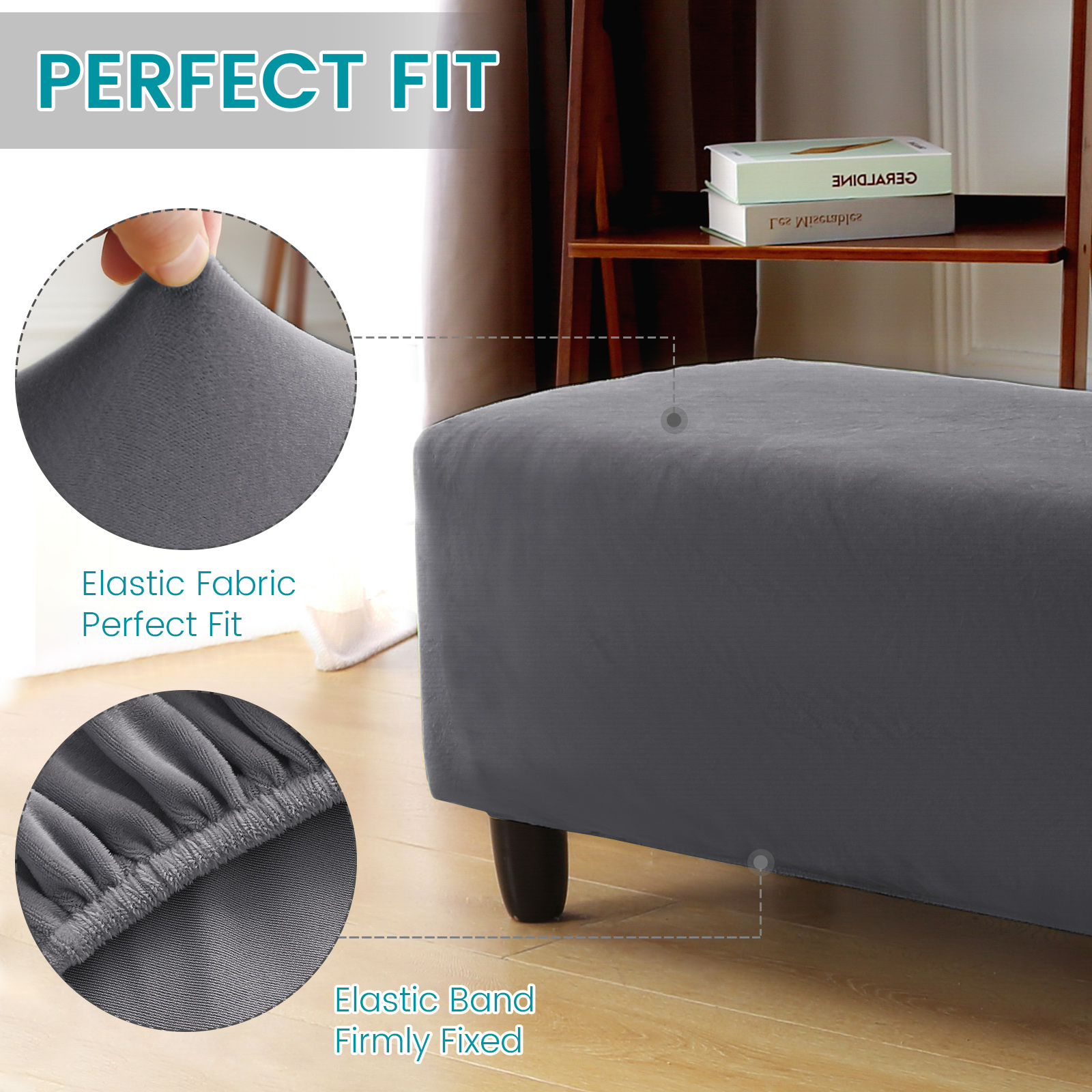 CJC Velvet Ottoman Cover, Stretch Storage Ottoman Slipcover, Rectangle Footstool Furniture Protector, L/XL, 10 Colors - image 2 of 9