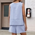 thumbnail image 4 of 2 Piece Sets for Women Summer Lounge Short Sets Tank Tops Crew Neck Sleeveless and Bottom Matching with Pockets 2026 Sky Blue M, 4 of 5