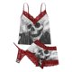 thumbnail image 1 of Sujetador de lencería de encaje exquisito para mujer + Short + Briefs Set Skull Print Sleepwear Fridja nalpqowj42756, 1 of 3