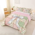 thumbnail image 2 of Manfei Patchwork Plaid Bow Full Size Comforter Sets,Floral Stitch Bedding Comforter Set,Pink Reversible,3 Pieces,1 Comforter and 2 Pillowcases, 2 of 7