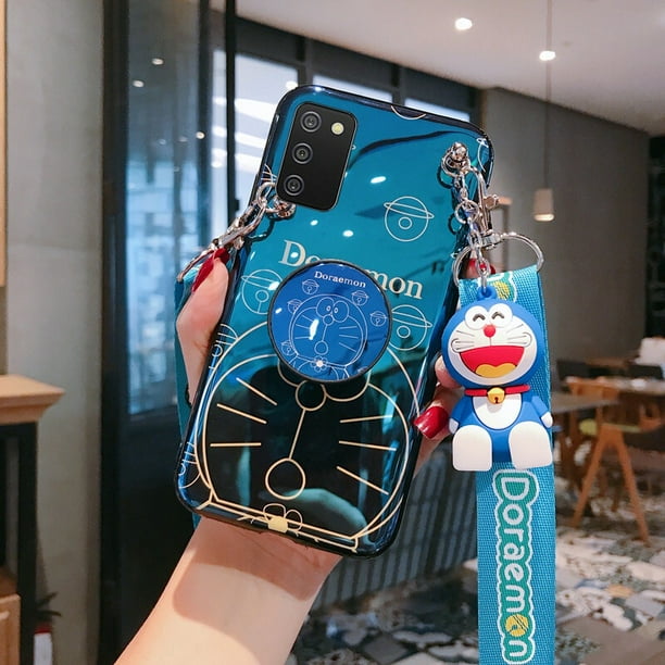 Funda De Teléfono De Lujo Para OPPO A54 A16 A15 A15s A3s A5s A7 A11k A12 A12e A31 Realme C1 3D Bluray Cámara Doraemon Carcasa Con Soporte De Ajustable Cordón Crossbody Suave TPU Cubierta Trasera