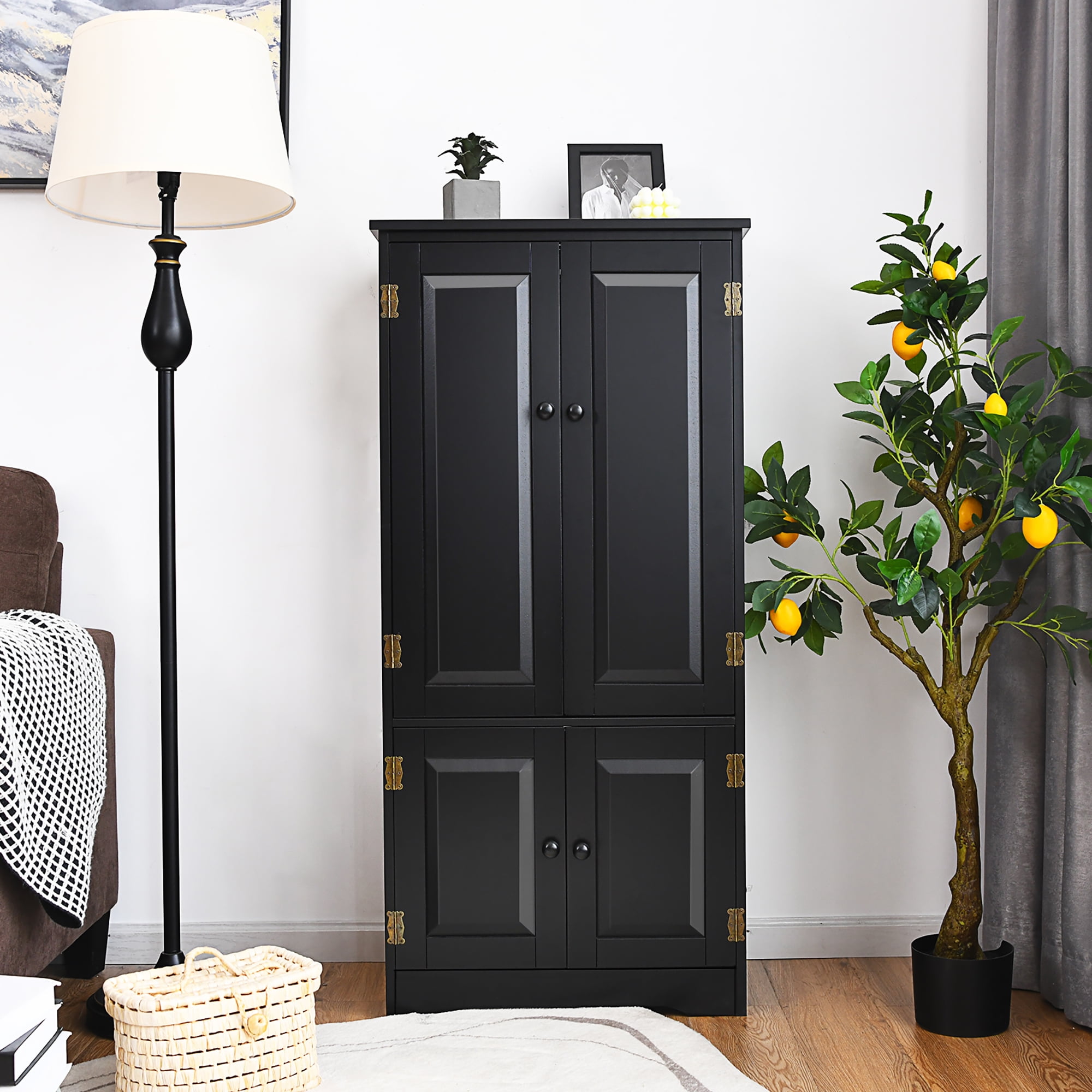 Costway Accent Floor Storage Cabinet W/ Adjustable Shelves Antique 2-Door Black