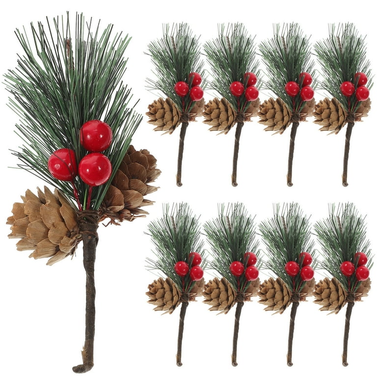 10Pcs Creative Pine Picks Novelty Simulation Christmas Berry Pine Cone  Decor 