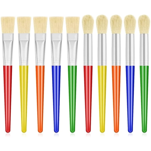 LIOUCBD 10Pcs Paint Brushes for Kids, Anezus Kids Paint Brushes Toddler Large Chubby Brushes Round and Flat Preschool Painting Brushes for Washable Paint Acrylic Paint