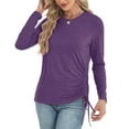 thumbnail image 4 of JGGSPWM Womens Long Sleeve Shirts Solid Color Crewneck Blouse Tops Loose Fit Stretch Casual Workout Basic Fall T-Shirts Purple L, 4 of 5