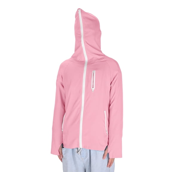 Ceisia Men's Long Sleeve Sun Protection Jacket Lightweight Breathable UPF Hooded Multi-Pocket Zip Up Summer Coat Pink Gifts for Father 2X