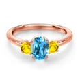 thumbnail image 3 of Gem Stone King 18K Rose Gold Plated Silver Swiss Blue Topaz and Yellow Sapphire Engagement Ring for Women | 1.32 Cttw | Oval 7X5MM | Gemstone November Birthstone | Size 9, 3 of 6