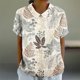 thumbnail image 5 of Blusas de Manga Corta para las Mujeres Cuello de Muñeca Lindo Lino Algodón, Impreso Suelto Camiseta para el Uso Casual, Diario Y de Verano, 5 of 8