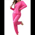 thumbnail image 2 of Conjunto de Pijama de 2 Piezas para Mujer, Camiseta y Pantalón Lisos, Suave y Elástico. Rosa Roja L, 2 of 10