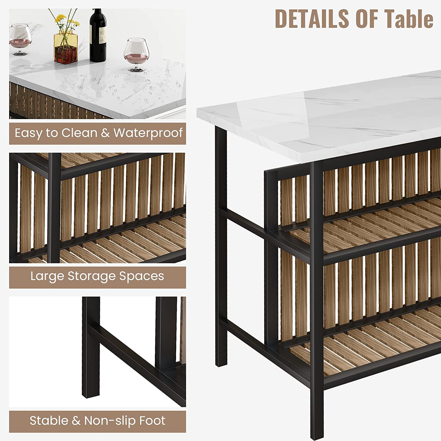 Recaceik Kitchen Island with Seating, Wooden Counter Height Table