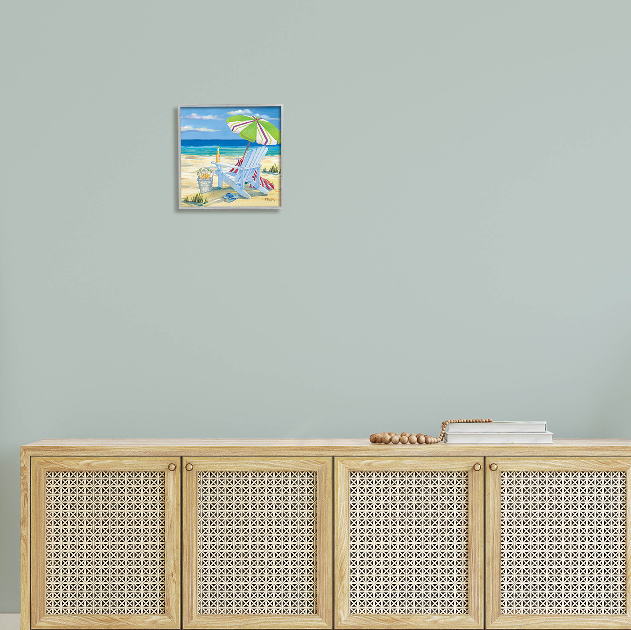 Stupell Industries 5pm Summer Beer Beach Chair Painting Gray Framed Art Print Wall Art, Design by Paul Brent