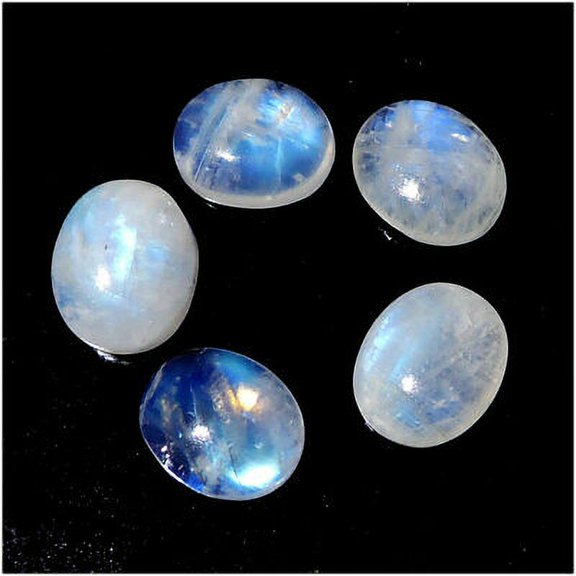 25.00Cts Natural Blue Flash Rainbow Moonstone Oval Cabochon 5pcs Gemstone Lot