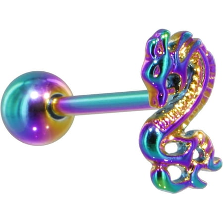 Dragon Barbell - Body Candy Stainless Steel Rainbow 3D Dragon Top Barbell Tongue Ring