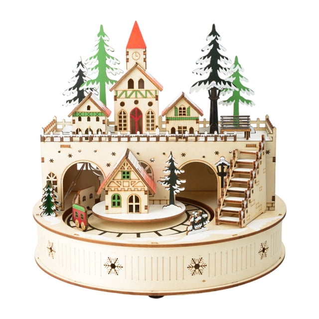 Caja de música de madera navideña, decoración navideña, adorno navideño de escritorio, caja musical navideña para festivales, fiestas y hogares