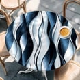 thumbnail image 2 of Blue Striped Ombre Round Tablecloth, Fitted Table Cover with Elastic for 55"-60" Round Tables, Modern Blue Moire Geometric Table Cloth Outdoor Indoor Dinning Party Waterproof Tablecloths, 2 of 7