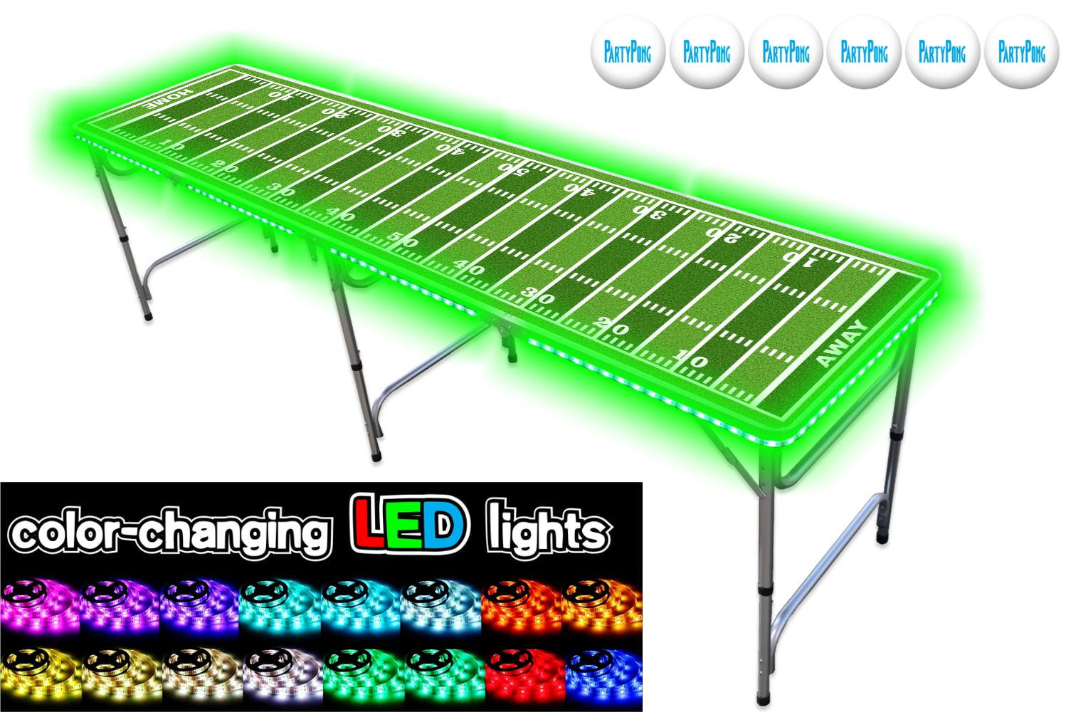 8-Foot Professional Beer Pong Table w/Optional Cup Holes & LED LED Glow Lights Red Cups Graphic 