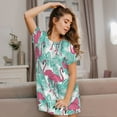 thumbnail image 2 of Horeoi Flamingo Print Women's Short-sleeved Nightdress Breathable Cotton-like Material Loose A-line Knee-length, 2 of 6