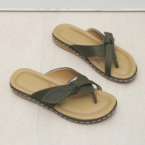 Dpityserensio Women's Summer Sandals Casual Sandals Breathable Comfortable Flat Bottom Flip Flops Slippers Army Green 9.5(43)